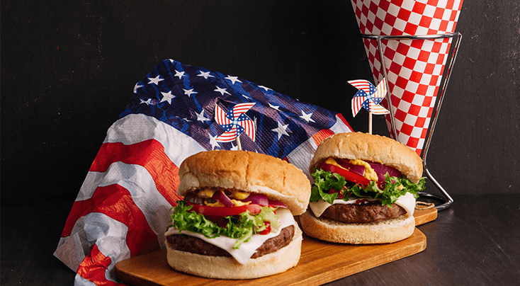 2 burguer with american flag for a memorial day