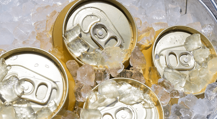 Beer cans  with ice around