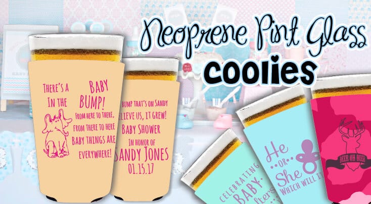 Neoprene pint glass koozies for baby shower party 