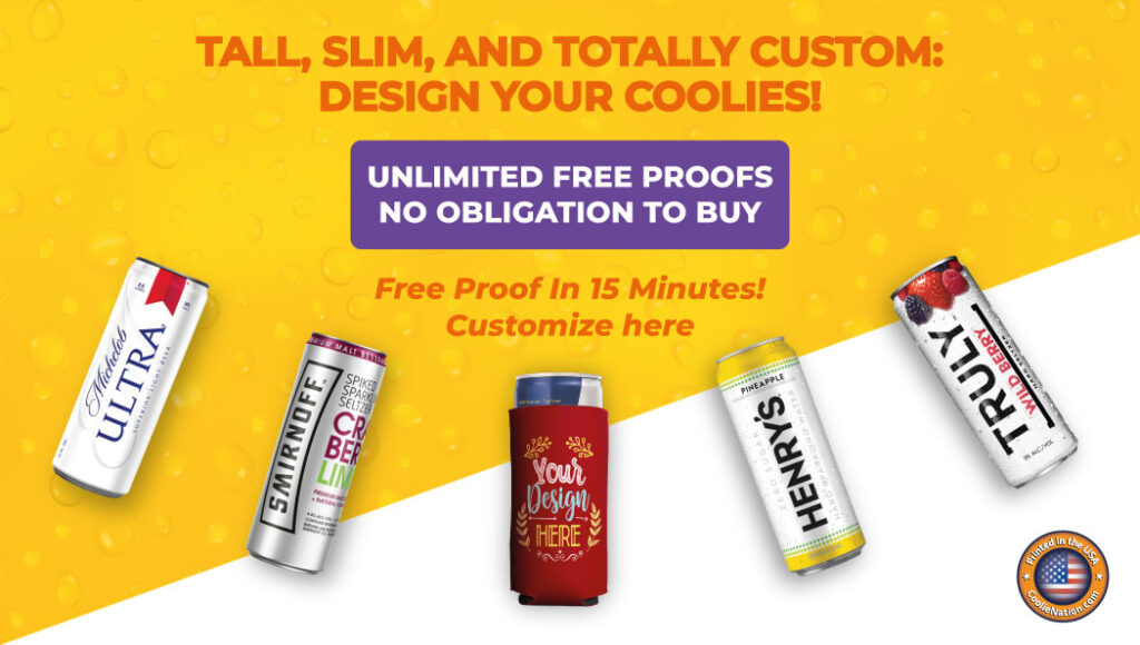 Best beverages to fit 12oz slim can coolers with cans of soda, beer, and energy drinks inside custom coolers, perfect for events, breweries, and parties