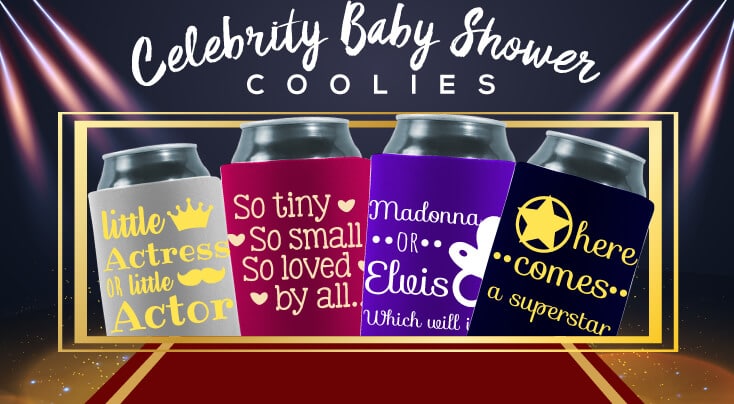 Celebrity baby shower party with celebrity koozies 