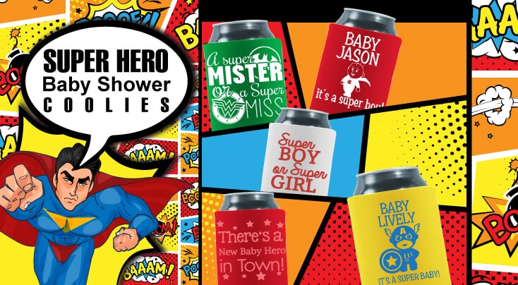 Super Hero baby shower koozies party 