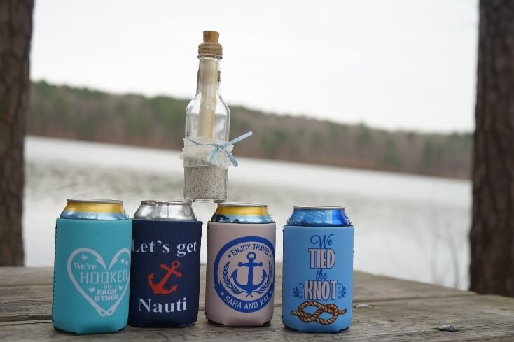 Personalized coolies and koozies for Nautical weddings 