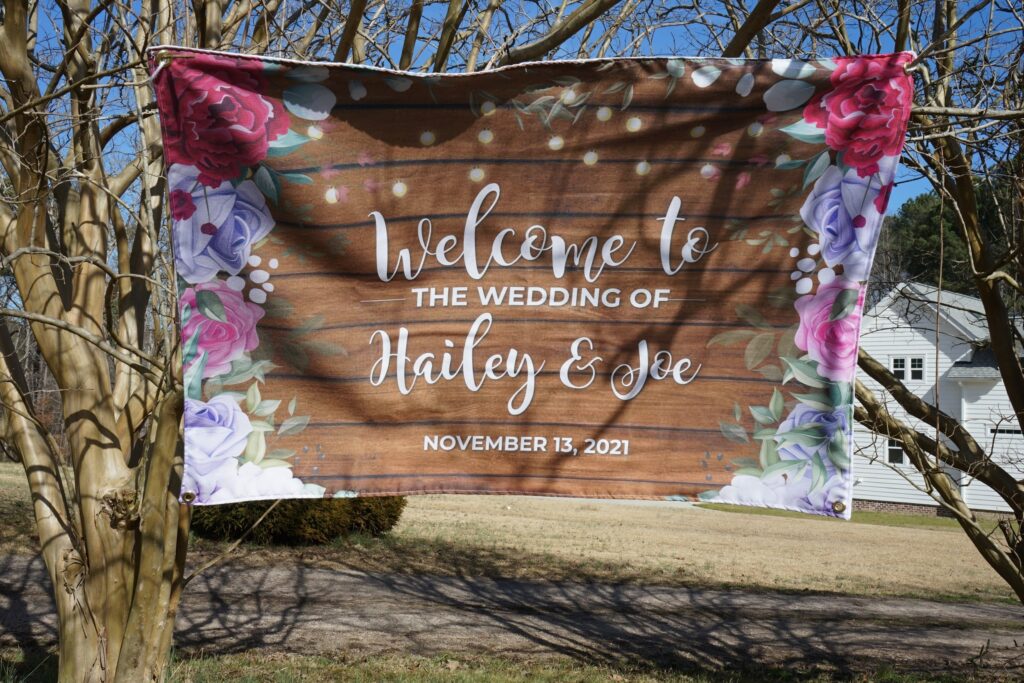 Custom wedding banner with names and wedding date in beautiful font