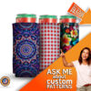 girl offering customized koozies patterns available with full color print for slim can coozy