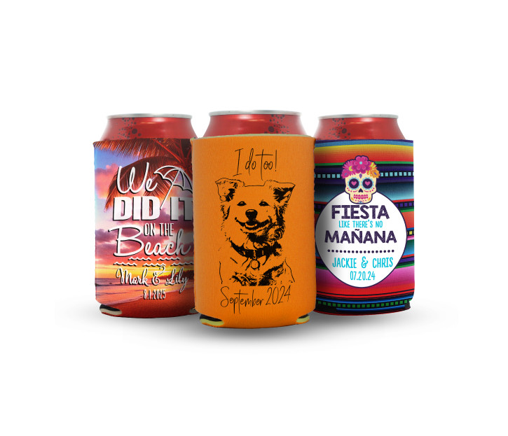 Custom neoprene can koozies for wedding