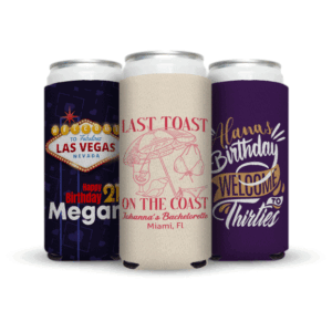 customized koozies with birthday and bachelorette design for 12 ounce slim cans