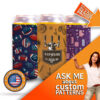 Three different collapsible neoprene koozies, each with a fun custom design for drinks.
