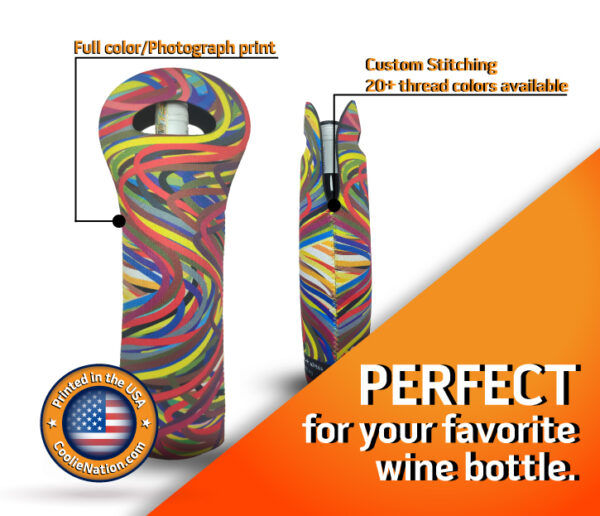 Custom neoprene wine tote coolie with full-color print