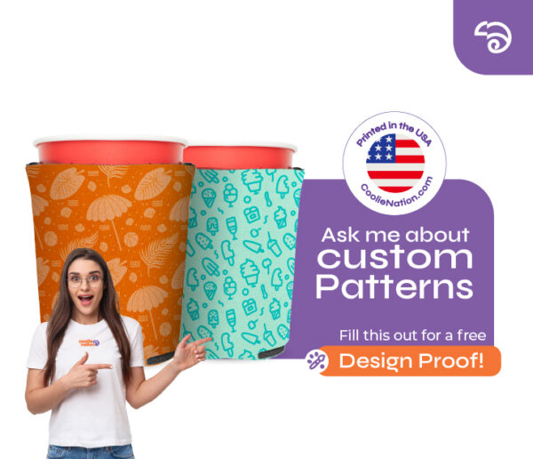Custom patterned solo cup koozies with unique designs from CoolieNation.