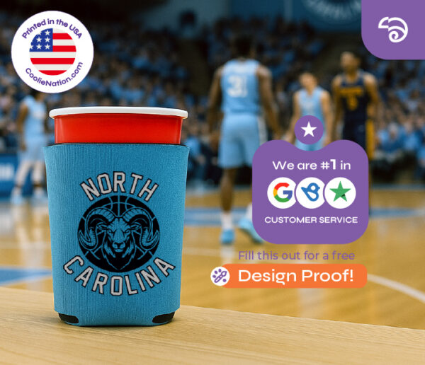Personalized solo cup koozie with sports logo design by CoolieNation.