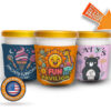 Custom ice cream pint koozie with playful cartoon design for kids’ parties and events
