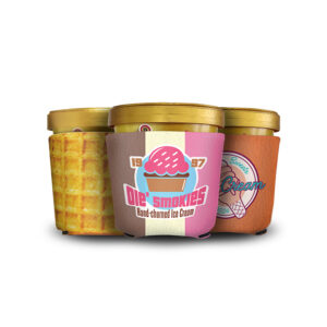 ice cream pint koozie customized made from neoprene material and logo business design on them and fit most ice cream pints