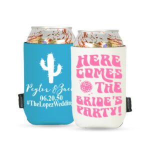 Custom glow-in-the-dark koozie in white and blue colors