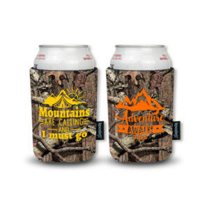 Mossy Oak koozie with a custom camp design print
