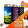 girl offering customized koozies patterns available with full color print for skinny can koozie