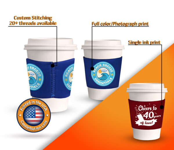 Custom neoprene coffee koozies sleeve with personalized print