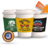 Collection of neoprene coffee koozie sleeves with diverse print options