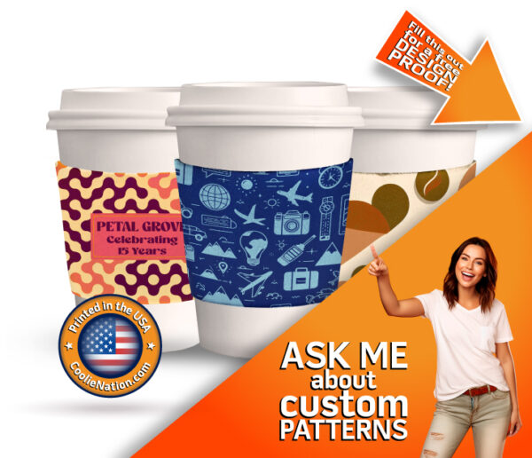 Personalized neoprene coffee sleeve koozie, perfect for custom prints and logos