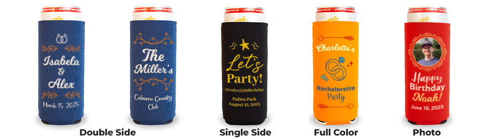 Custom Collapsible Neoprene 12oz Slim Can Coolie – Double Side, Single Side & Full Color Designs for Events