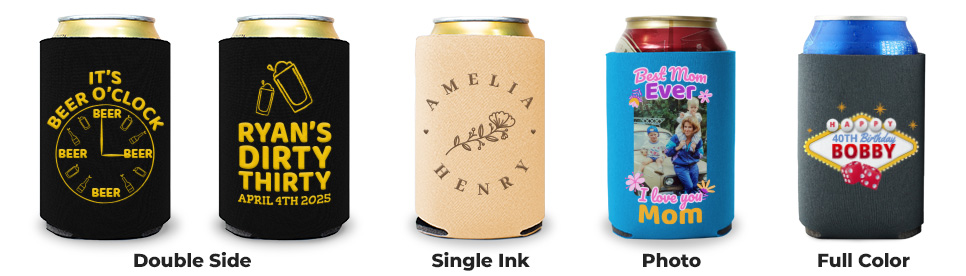 Custom Collapsible Can Koozies – Double Side, Single Ink, Multi Ink & Full Color Designs