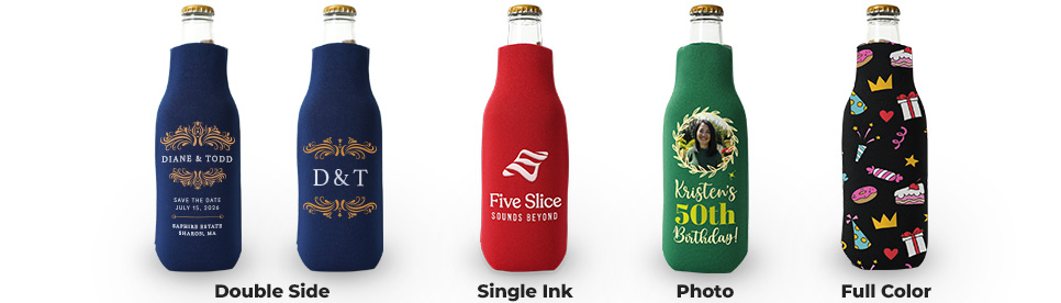 Custom Zipper Bottle Koozie for Events | Full Color & Single Ink Printing