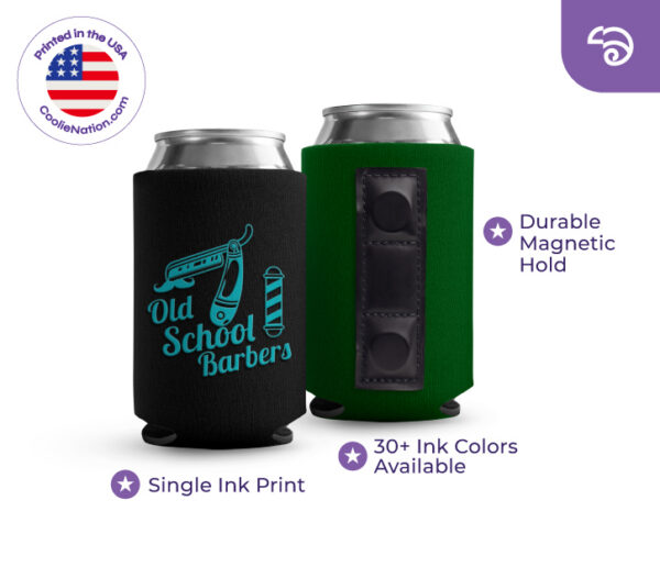 Custom collapsible magnetic can cooler with durable magnetic hold, single ink print