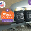 Custom magnetic beer can koozies attached to metal motorcycle surface with rush delivery option available