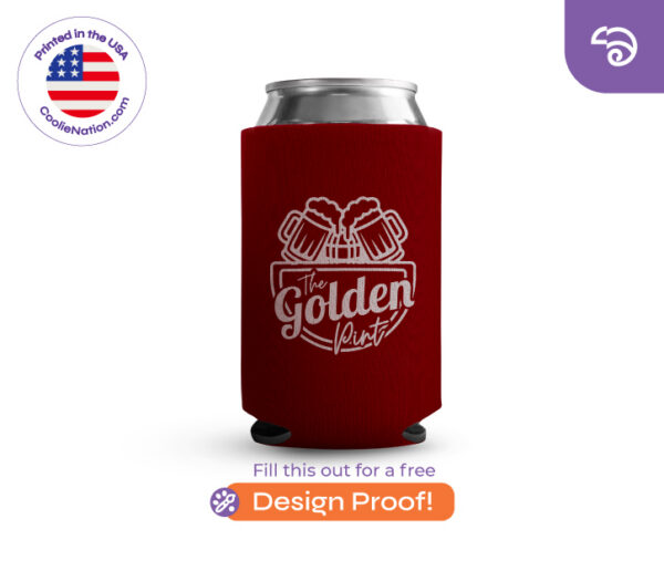 Red custom collapsible magnetic can cooler with printed logo design for bars and events