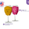 Personalized neoprene wine glass koozies in yellow and pink for bridal party and bachelorette events