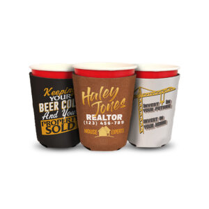 set of three solo cup coolies with neoprene and foam material and bottom, with a custom design
