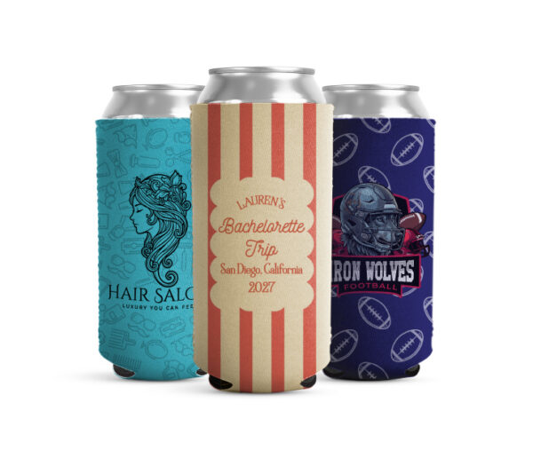 16 ounce can koozie with neoprene material for tall cans and customized with a business logo design