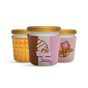 ice cream pint koozie customized made from neoprene material and logo business design on them and fit most ice cream pints