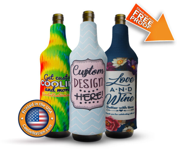 Set of 3 wine bottle koozies with full color print designs