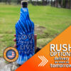 Custom wine bottle koozie next to a banner advertising fast shipping