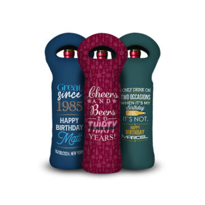 three wine bottle tote bags custom covers with vibrant birthday designs