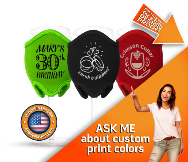 Personalized Neoprene wine glass koozie with custom print