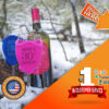 two Neoprene wine glass koozies and a bottle of wine resting in the snow