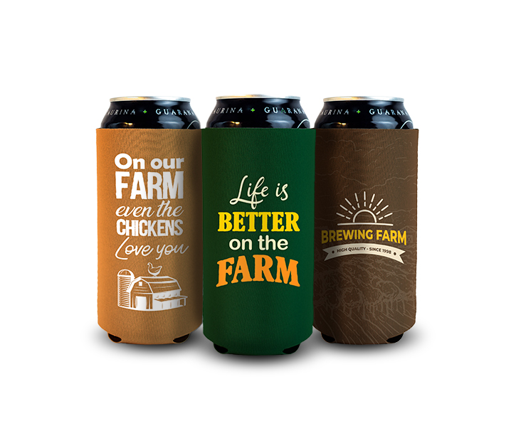 Custom 16 ounce koozies for tall cans with business designs