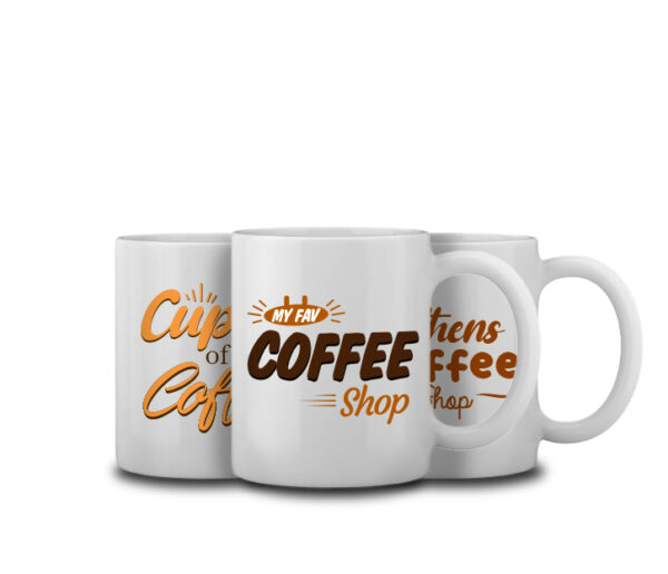 A mockup of three personalized coffee mugs, perfect for enjoying your favorite hot beverage.