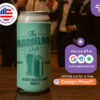 Personalized 16 oz can koozie for bachelor party with custom print and event details, premium neoprene by CoolieNation.