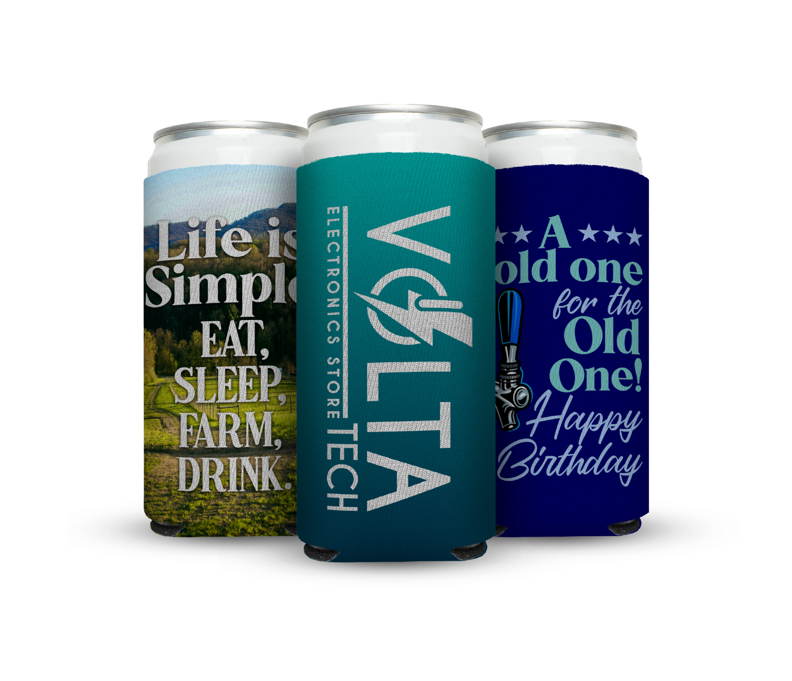 Three tall can beer koozie with USA farm customized design