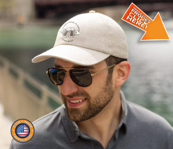 Man wearing a custom hat with a personalized print