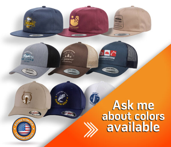 Variety of hat styles available for custom printing