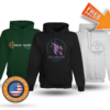 Three personalized hoodies with the logo of different business.