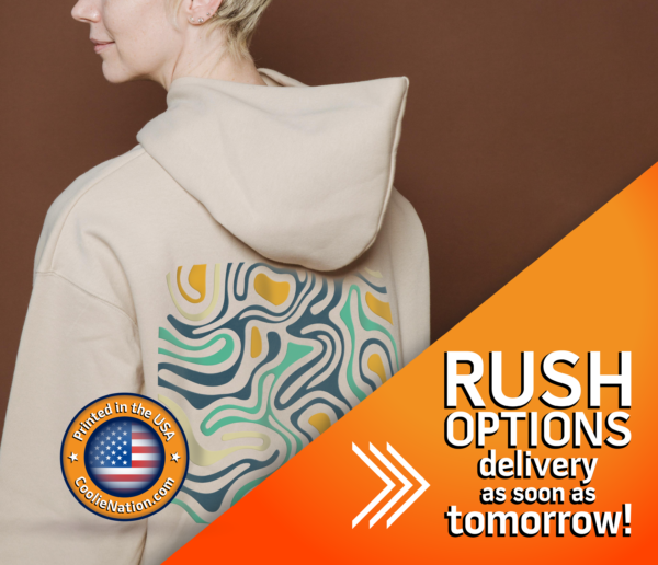 Rush delivery options available for personalized hoodies