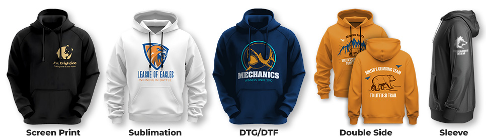 Custom Hoodies for Events - Screen Print, Sublimation, DTG/DTF, Double-Sided Design