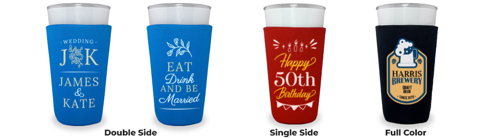 Custom Collapsible Neoprene Pint Glass Koozie – Double Side, Single Side & Full Color Designs
