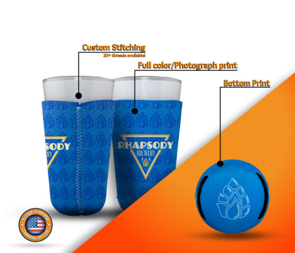 neoprene koozie with custom color stitching, high-quality neoprene material, and a printed bottom