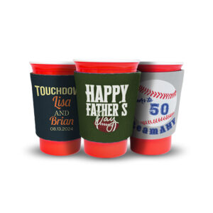 three koozie for solo cup with football custom design on them perfect for keeping your drinks cool